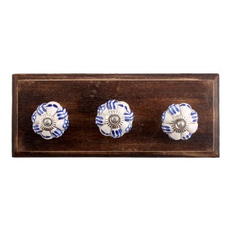 Silhouetted Blue Ceramic Wooden Hooks